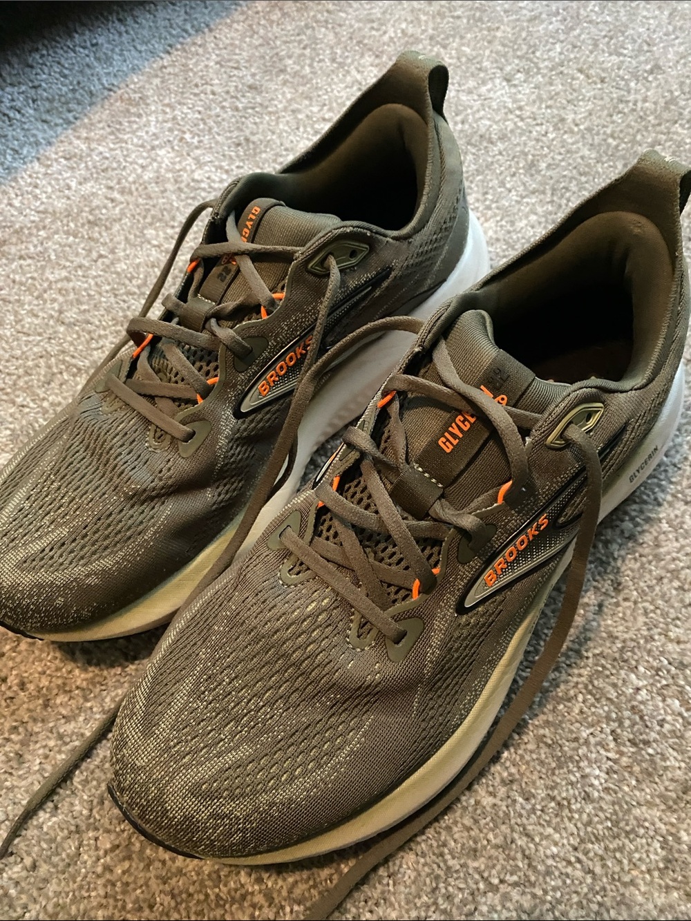 Brooks Men’s Running Shoes — Olive with Orange Accents